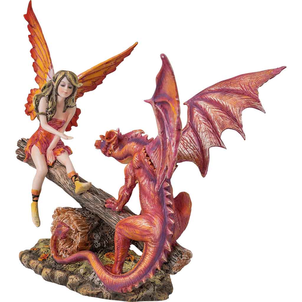 Fairy with Red Dragon Seesaw Statue