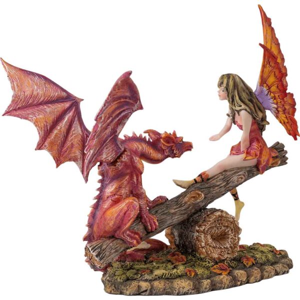 Fairy with Red Dragon Seesaw Statue
