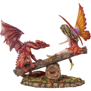 Fairy with Red Dragon Seesaw Statue