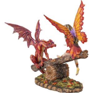 Fairy with Red Dragon Seesaw Statue