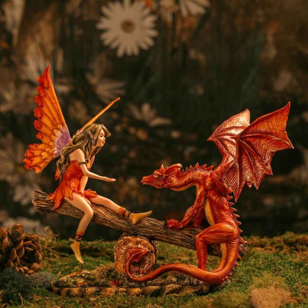 Fairy with Red Dragon Seesaw Statue