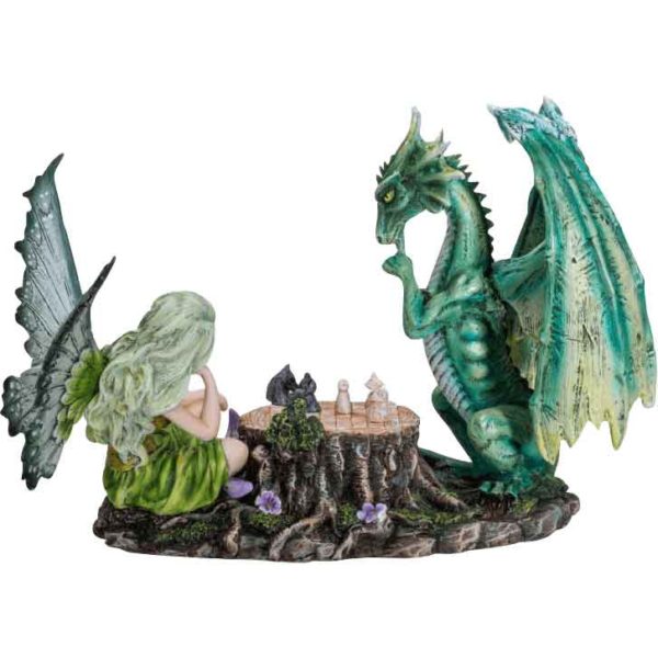 Fairy Playing Chess with Dragon Statue