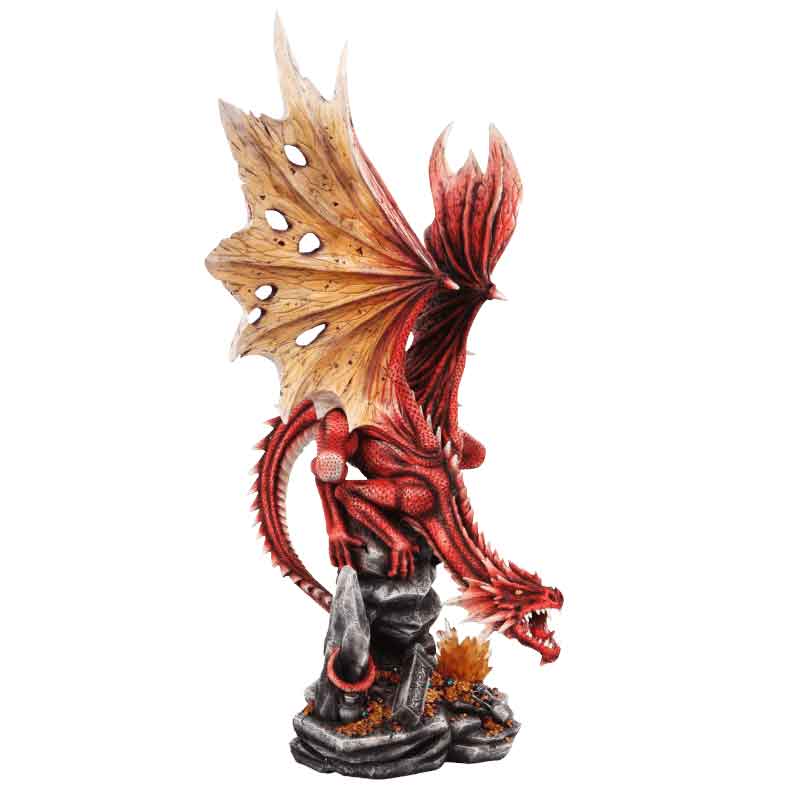 Image of Roaring Red Dragon with Treasure Statue