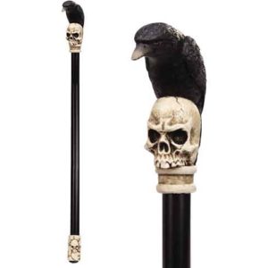 Raven and Skull Walking Cane