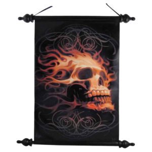 Ornate Fire Skull Art Scroll