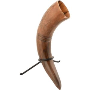 Carved Drinking Horn with Stand