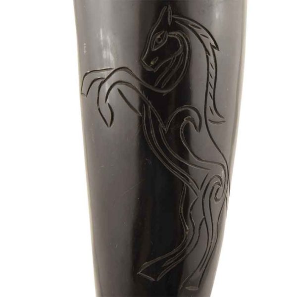 Carved Stallion Drinking Horn with Stand