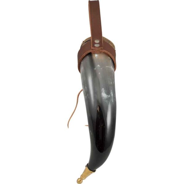 Brass Tipped Viking Drinking Horn with Leather Holder