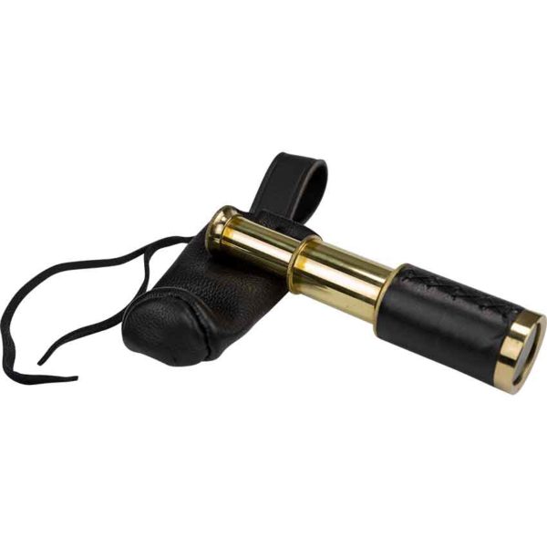 Black Leather Wrapped Telescope with Pouch