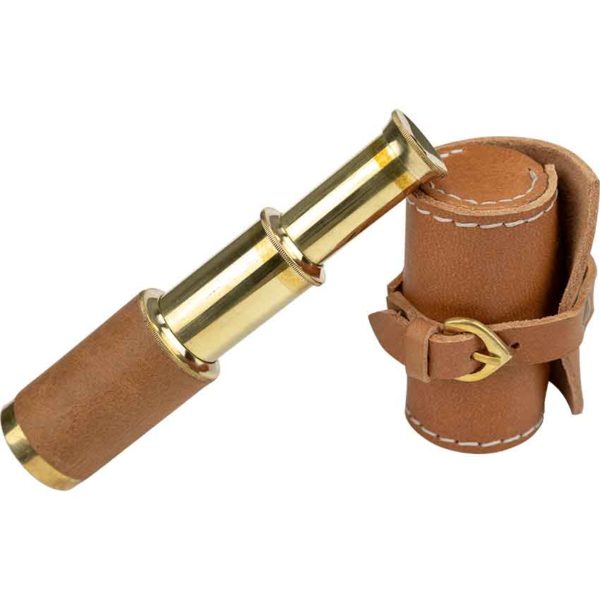 Brown Leather Wrapped Telescope with Pouch