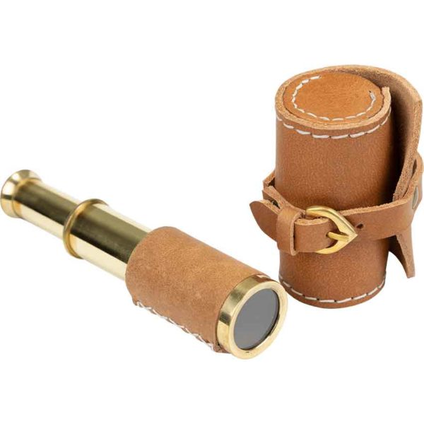 Brown Leather Wrapped Telescope with Pouch