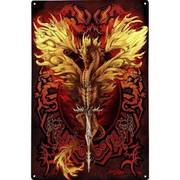 Flameblade Dragon Metal Sign