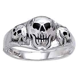 Triple Skull Silver Ring