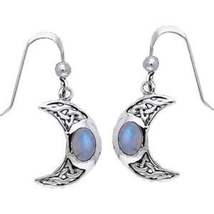 White Bronze Celtic Moon Gem Earrings