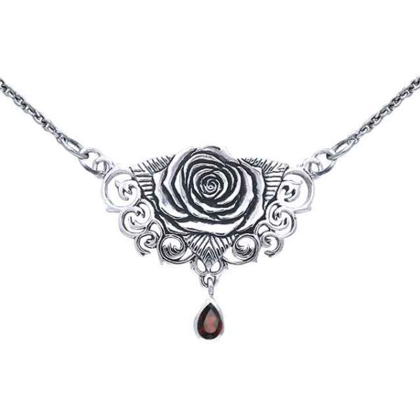 White Bronze Sacred Rose Gem Necklace