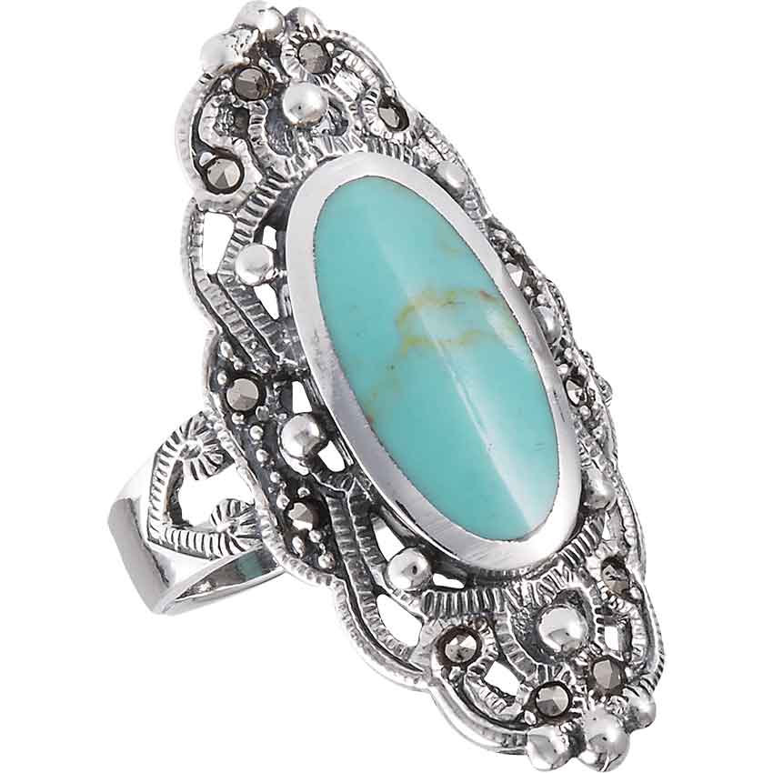 Ornate Turquoise Marcasite Ring - WH-S02297 - Medieval Collectibles