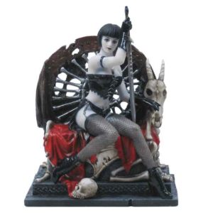 Female Warrior Sitting On Skull Throne Statue