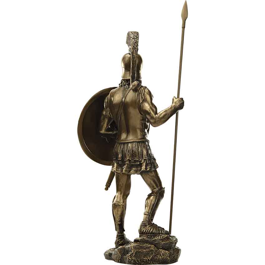 Spartan Warrior With Spear And Hoplite Shield Statue - Medieval Collectibles