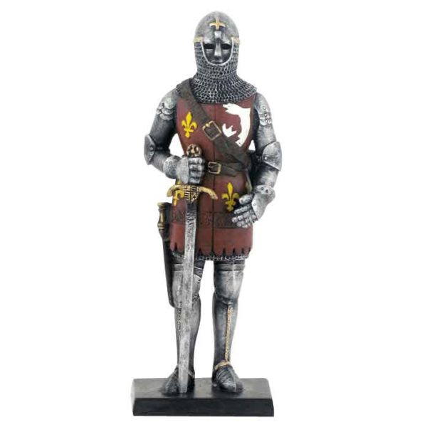 Armored Knight With Chainmail Coif Helmet And Sword Statue
