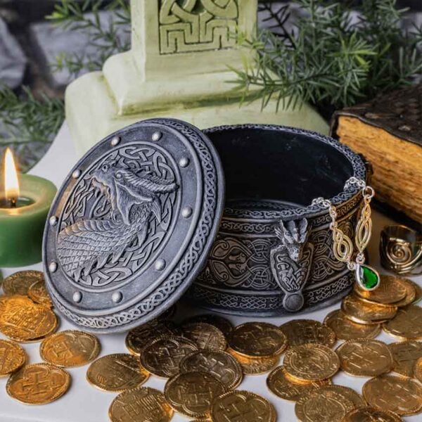 Celtic Dragon Round Trinket Box