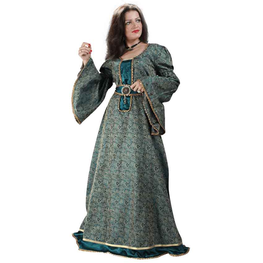 green brocade dress