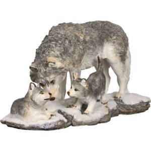 Grey Wolf with Pups Statue