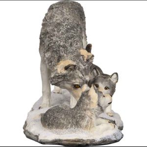 Grey Wolf with Pups Statue