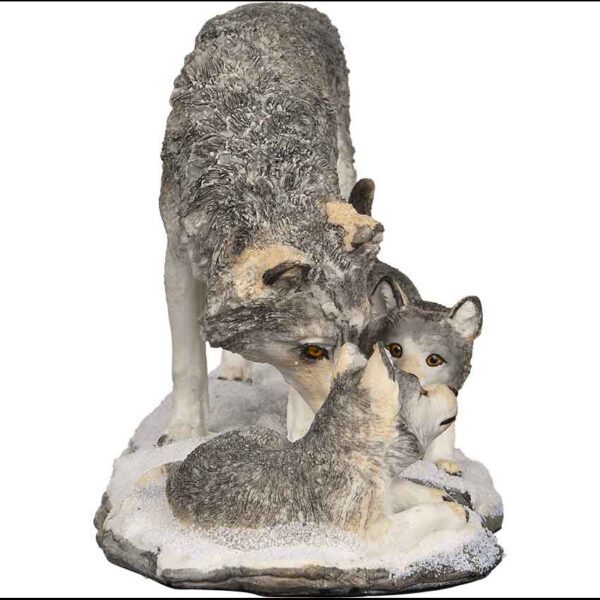 Grey Wolf with Pups Statue