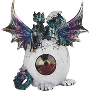 Jeweled Blue Three-Headed Dragon Hatchling Statue
