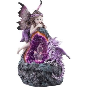 Purple Fairy and Dragon Crystal Statue