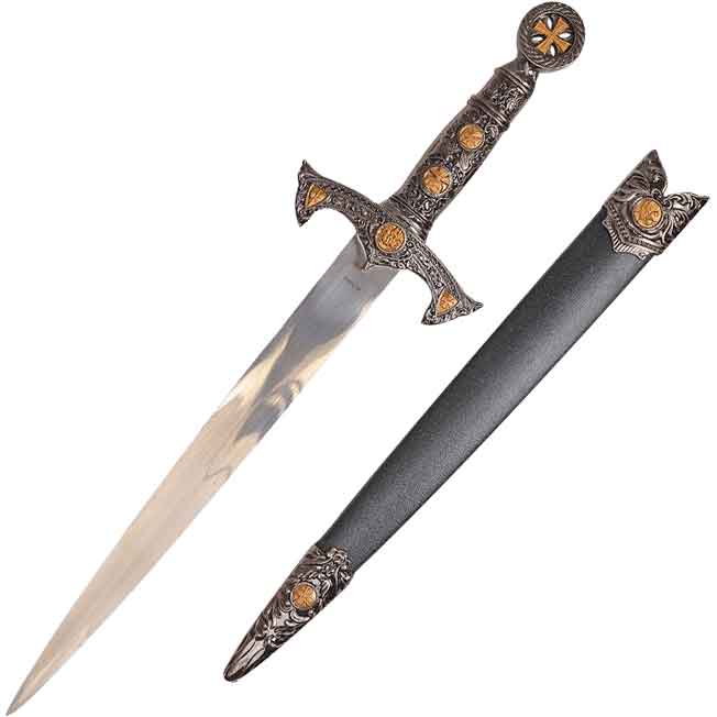Ornate Handle Crusader Dagger with Scabbard