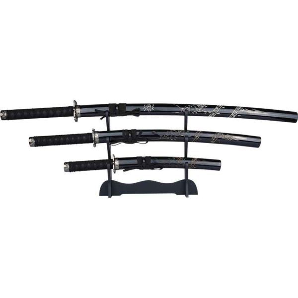 Black Carved Dragon Sword Set