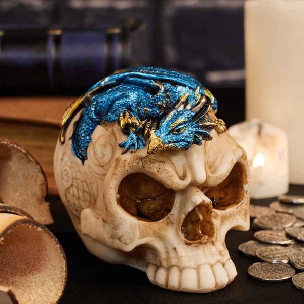 Blue Dragon on Skull Statue