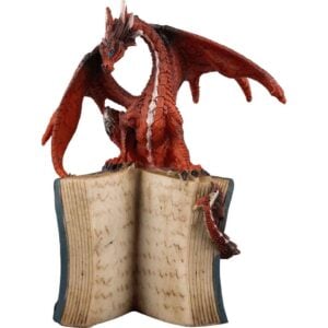 Red Dragon on Open Book Statue