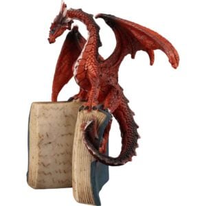 Red Dragon on Open Book Statue