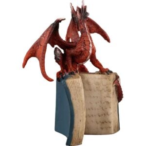 Red Dragon on Open Book Statue