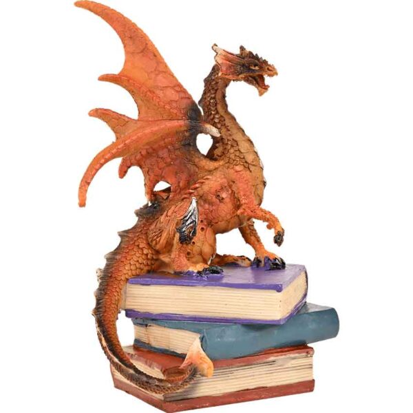 Red Dragon on Book Stack Statue