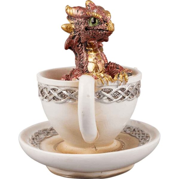 Red Dragon in Teacup Statue