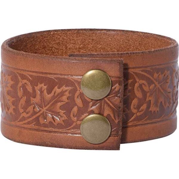 Embossed Woodland Leather Wrist Cuffs