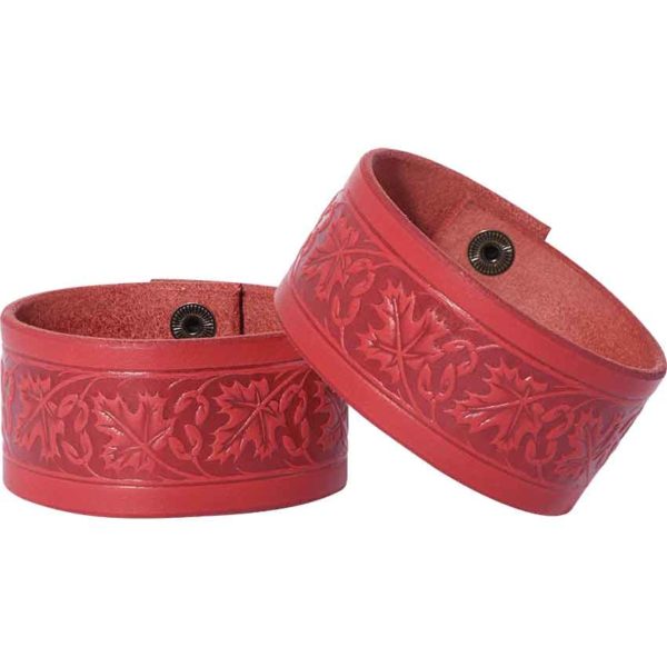Embossed Woodland Leather Wrist Cuffs