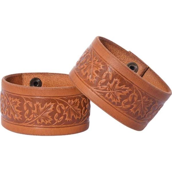 Embossed Woodland Leather Wrist Cuffs