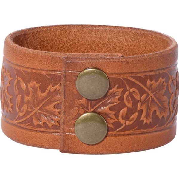 Embossed Woodland Leather Wrist Cuffs