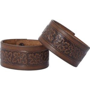 Embossed Woodland Leather Wrist Cuffs