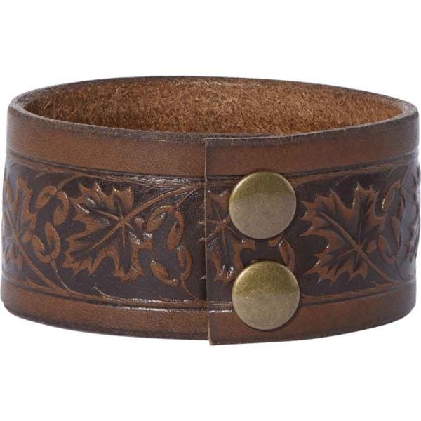 Embossed Woodland Leather Wrist Cuffs