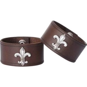 Leather Wrist Cuffs with Fleur de Lis