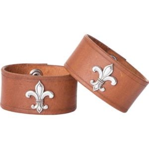 Leather Wrist Cuffs with Fleur de Lis