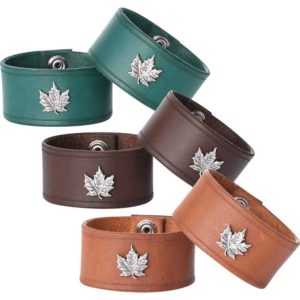 Leather Wrist Cuffs with Maple Leaf