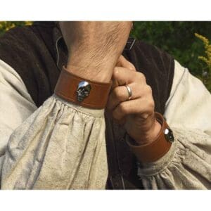 Leather Wrist Cuffs with Skull