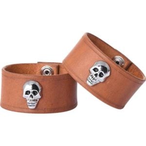 Leather Wrist Cuffs with Skull
