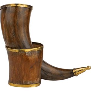 Brass Rim Drinking Horn with Horn Stand